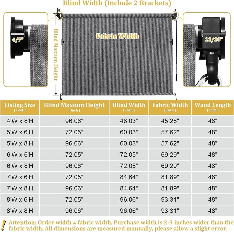 Shade&Beyond Outdoor Roller Shades with Splicing Design, 5' W x 8' H Cordless Patio Roll Up Blinds, Exterior Shade Cloth Roll for Porch, Gazebo, Pergola, Balcony, Gray - Image 3